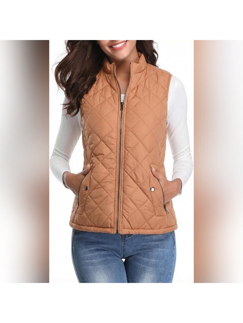 NWT Fuinloth Women’s Camel Quilted Puffer Vest with Zip Pockets, XXL (20-22)